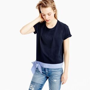 J. Crew Women's T-Shirt Navy  Blue 100% Cotton Short Sleeve , tie size medium